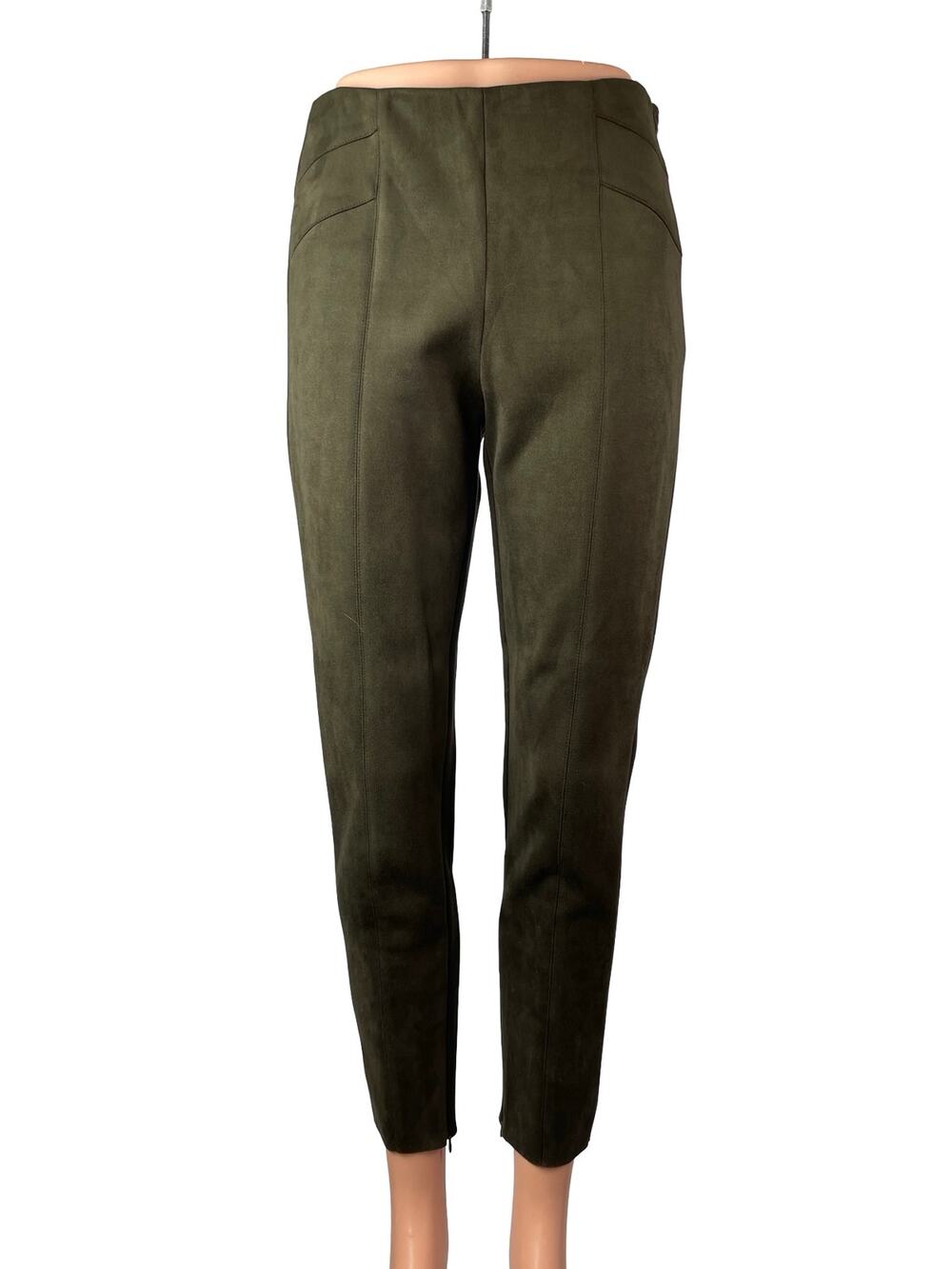 Zara Women's Olive Green Faux Suede High Rise Tapered Trousers Pants Size M